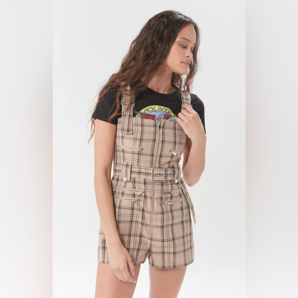 WeWoreWhat Moto Plaid Shortall Overall